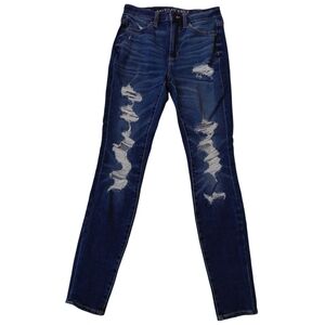 American Eagle Outfitters Dark Blue Distressed Skinny Jeans